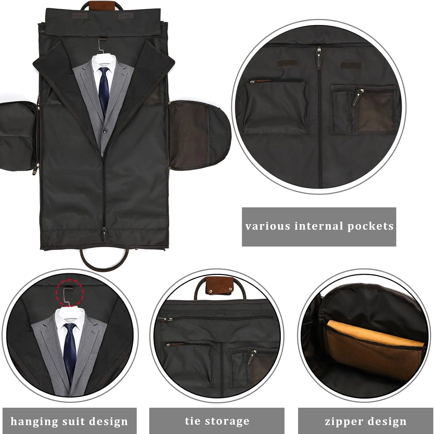 Leather Garment Bag Carry On with Shoes Compartment Leather Travel Weekender Bag