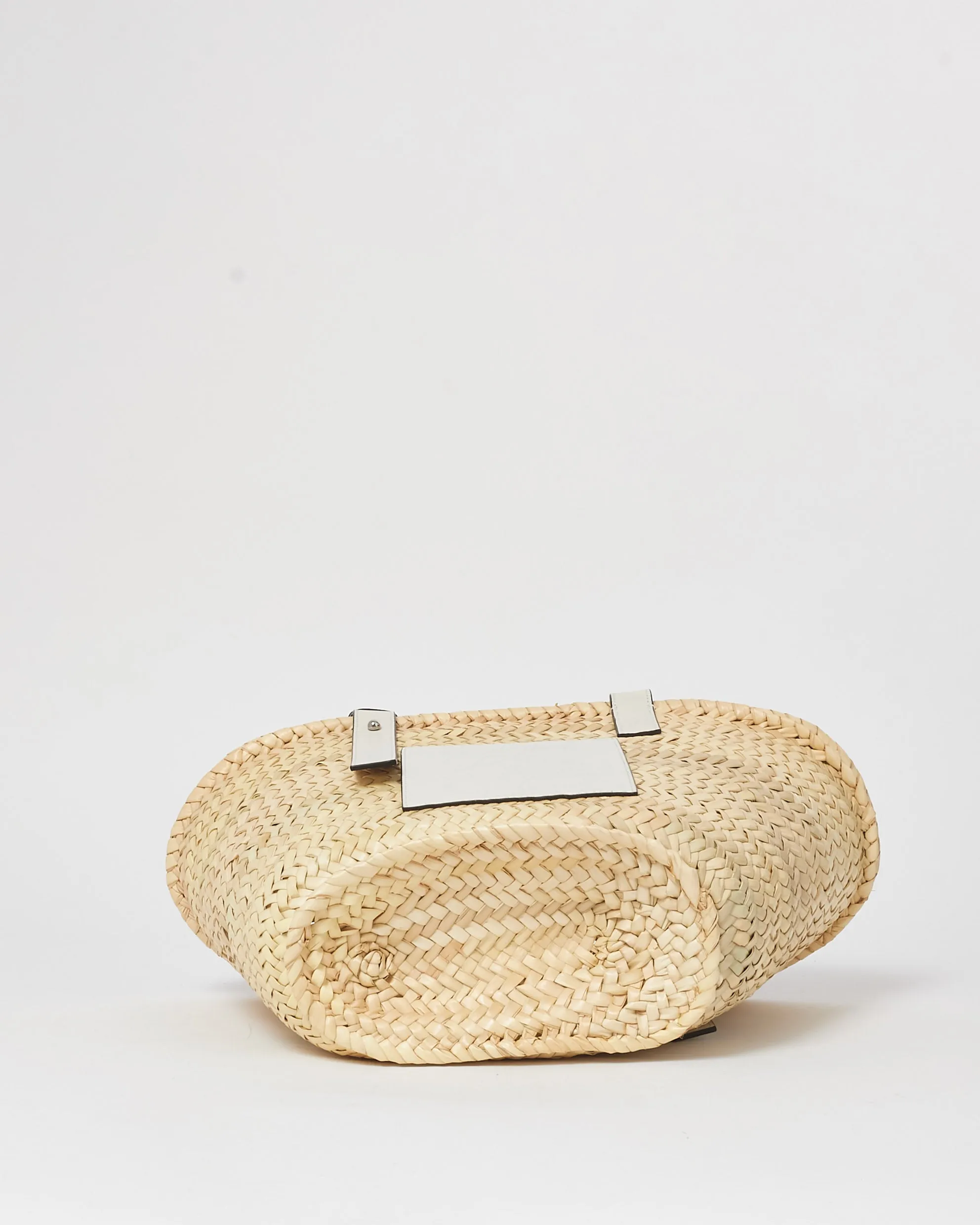 Loewe Medium Palm Leaf & White Leather Basket Bag