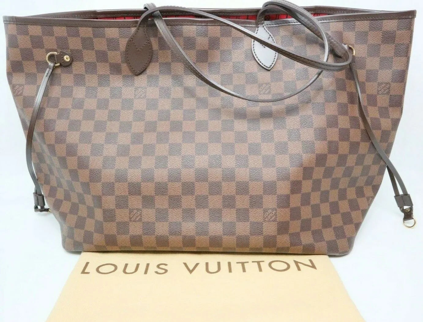 LouisVuitton NEVERFULL GM Brown Damier Ebène Canvas Shopping Tote Bag Authentic