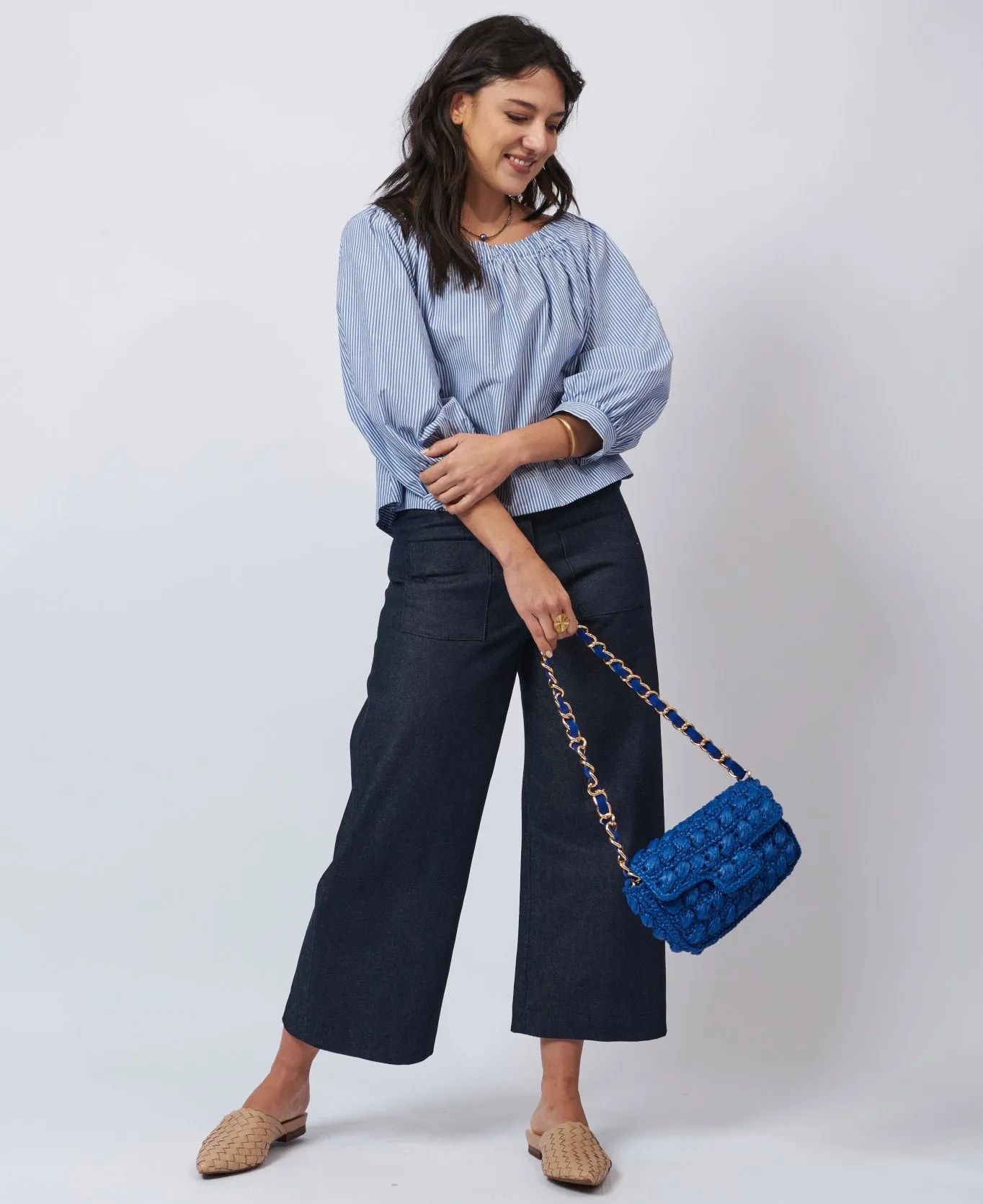 Lucrezia Raffia Crochet Shoulder Bag cobalt blue