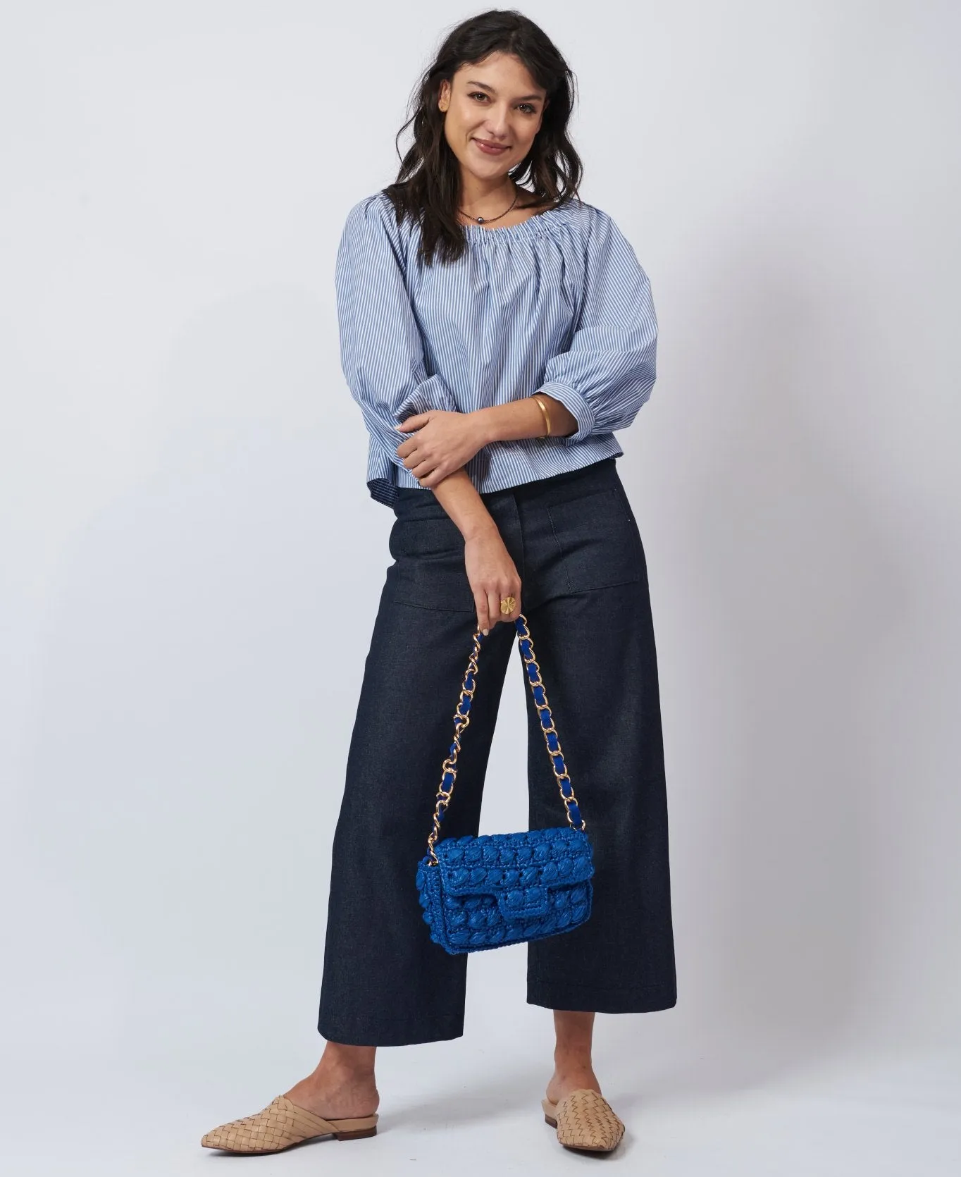 Lucrezia Raffia Crochet Shoulder Bag cobalt blue