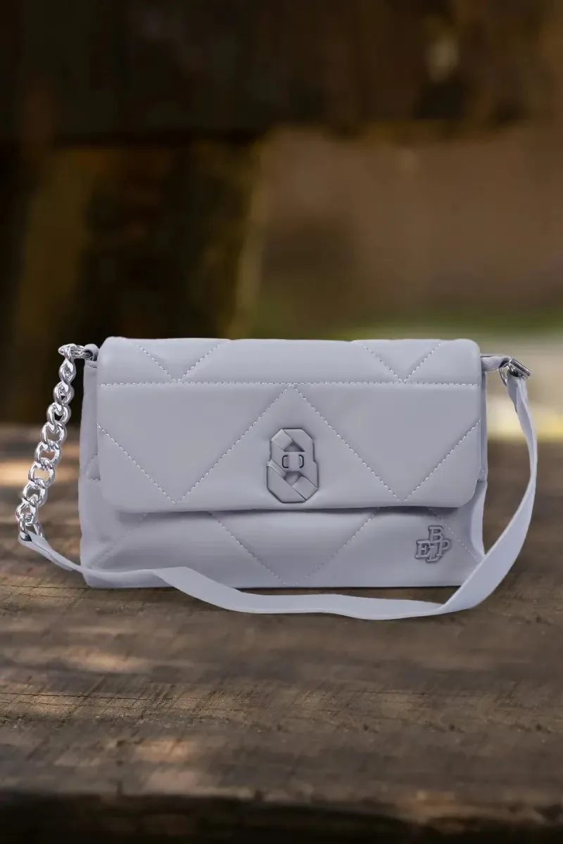 Luxurious Solid Structured Sling Bag with Twist Lock( Grey )
