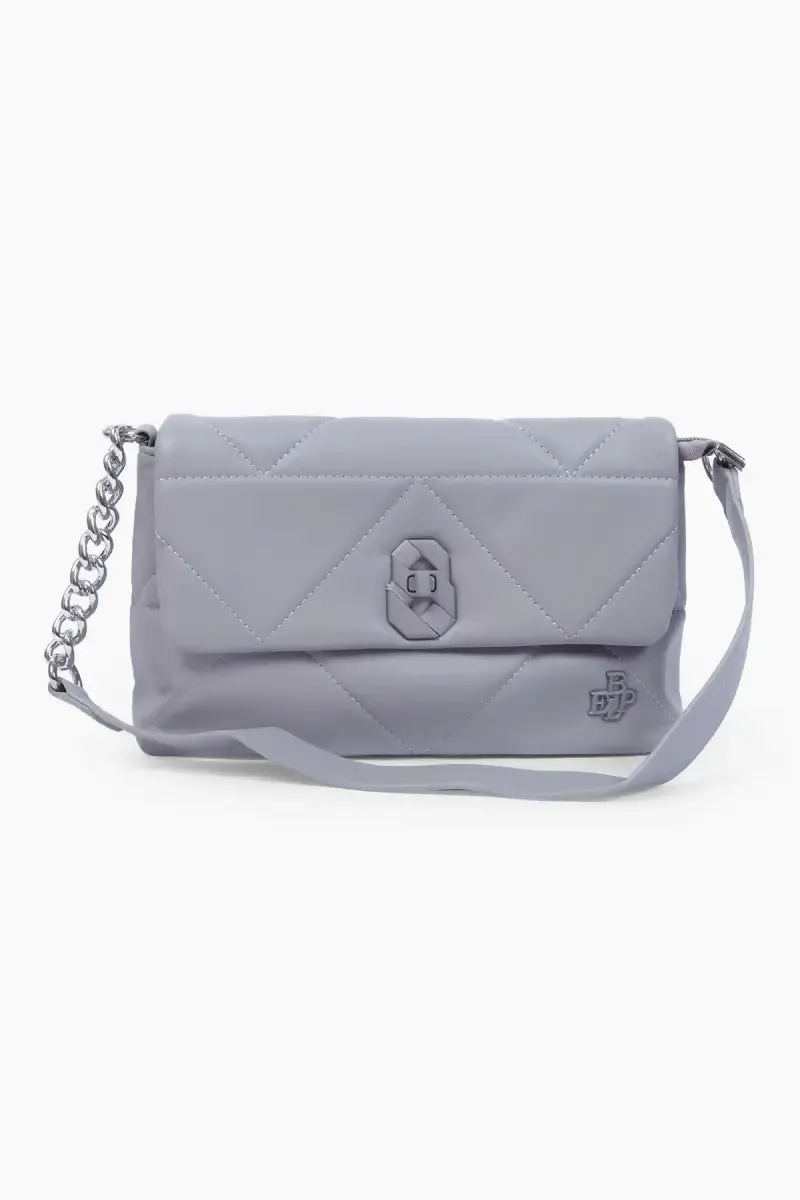 Luxurious Solid Structured Sling Bag with Twist Lock( Grey )