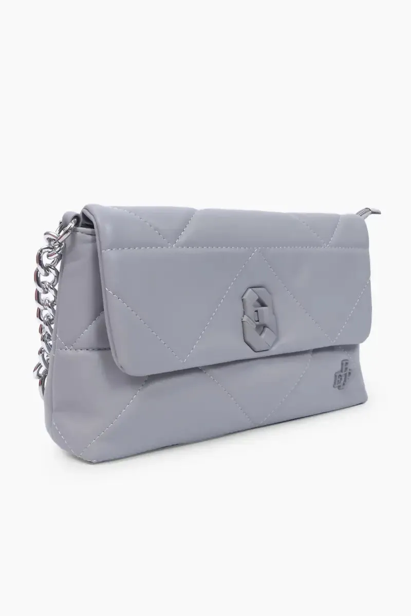 Luxurious Solid Structured Sling Bag with Twist Lock( Grey )