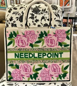 Madeline Tote: Peony Pink w/NEEDLEPOINT