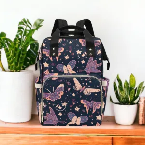 Magic Butterflies Diaper Bag Backpack Celestial Goth Baby Shower Gift Idea Insulated Travel Bottle Cooler Boho Moms Dads New Parents Newborn
