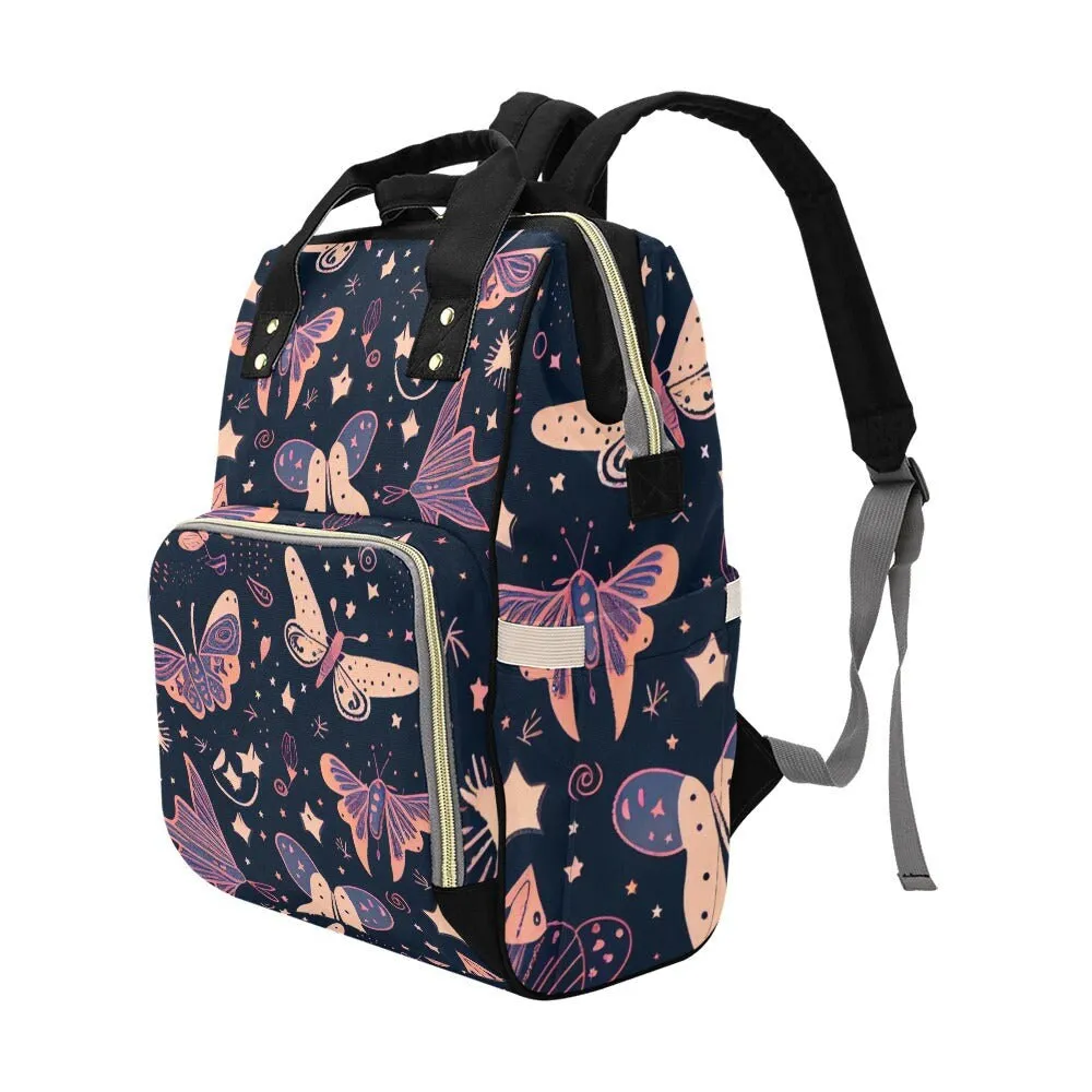 Magic Butterflies Diaper Bag Backpack Celestial Goth Baby Shower Gift Idea Insulated Travel Bottle Cooler Boho Moms Dads New Parents Newborn