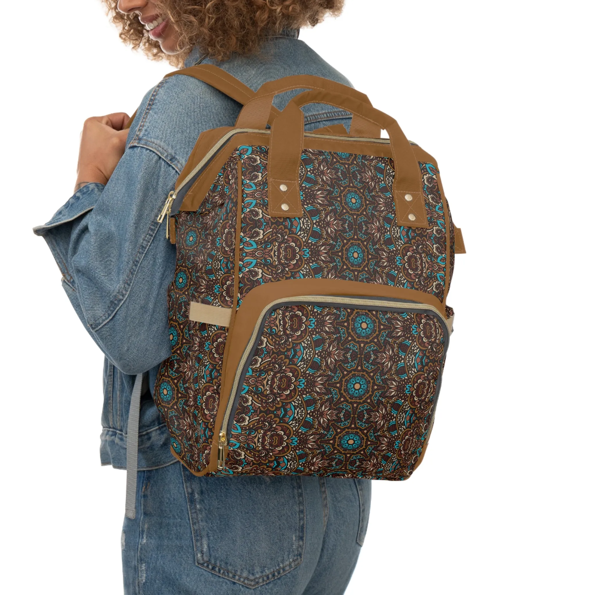 Mandala Diaper Backpack - Artistic & Multifunctional Baby Bag with Mandala Patterns, Ideal for Stylish Parents