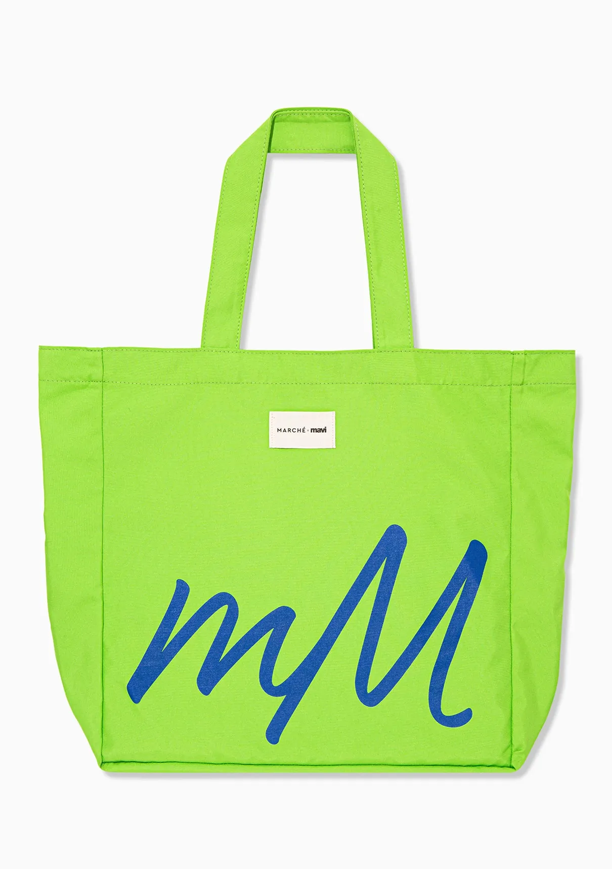 Marche X Mavi M Logo Printed Green Shopper Bag