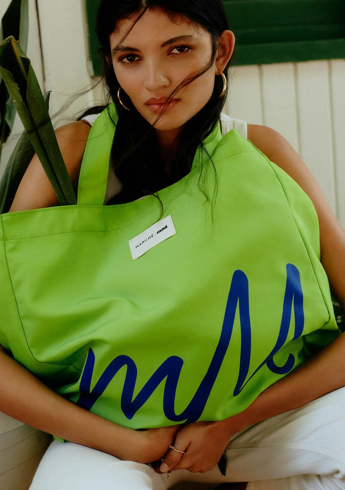 Marche X Mavi M Logo Printed Green Shopper Bag