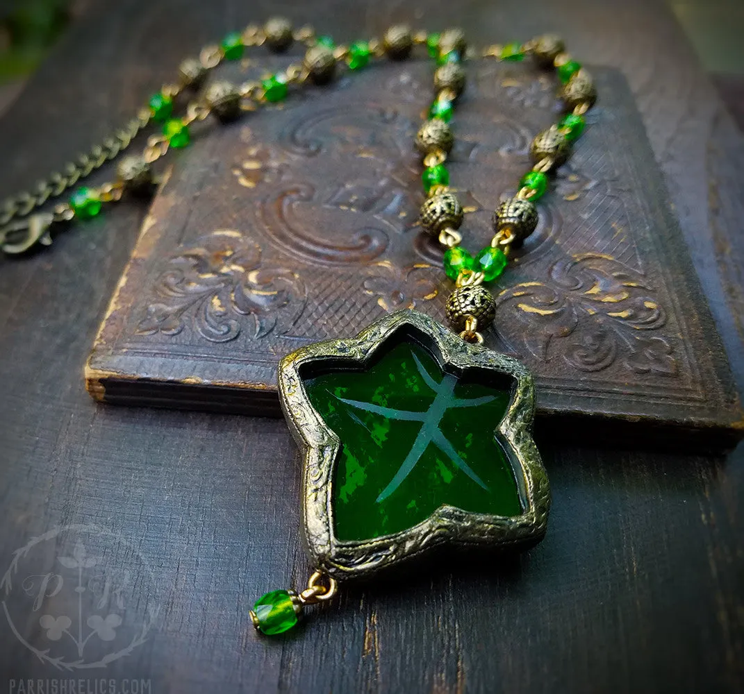 Medieval Ivy Leaf ~ Etched Stained Glass Amulet