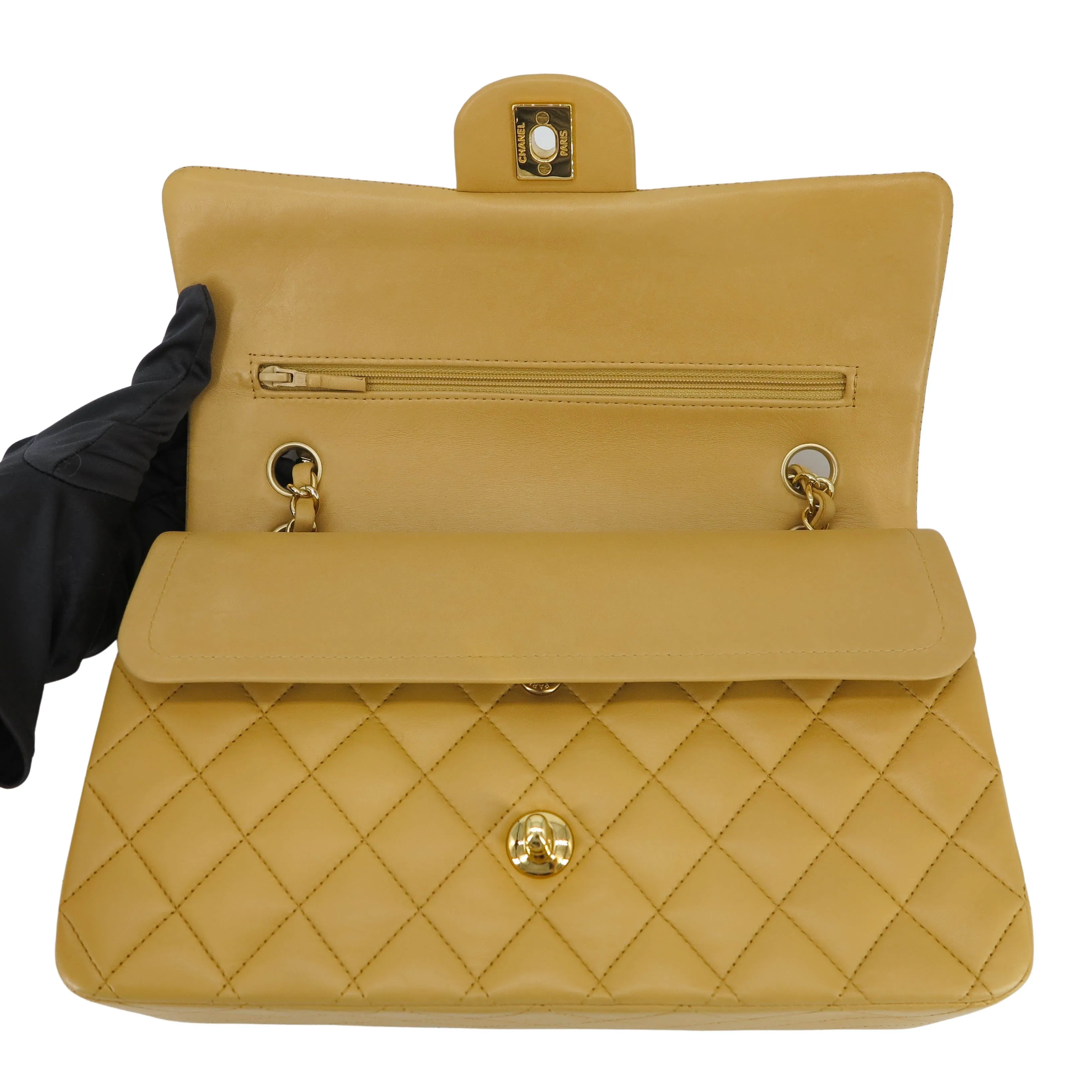 Medium Classic Double Flap Bag in Dark Beige Lambskin
