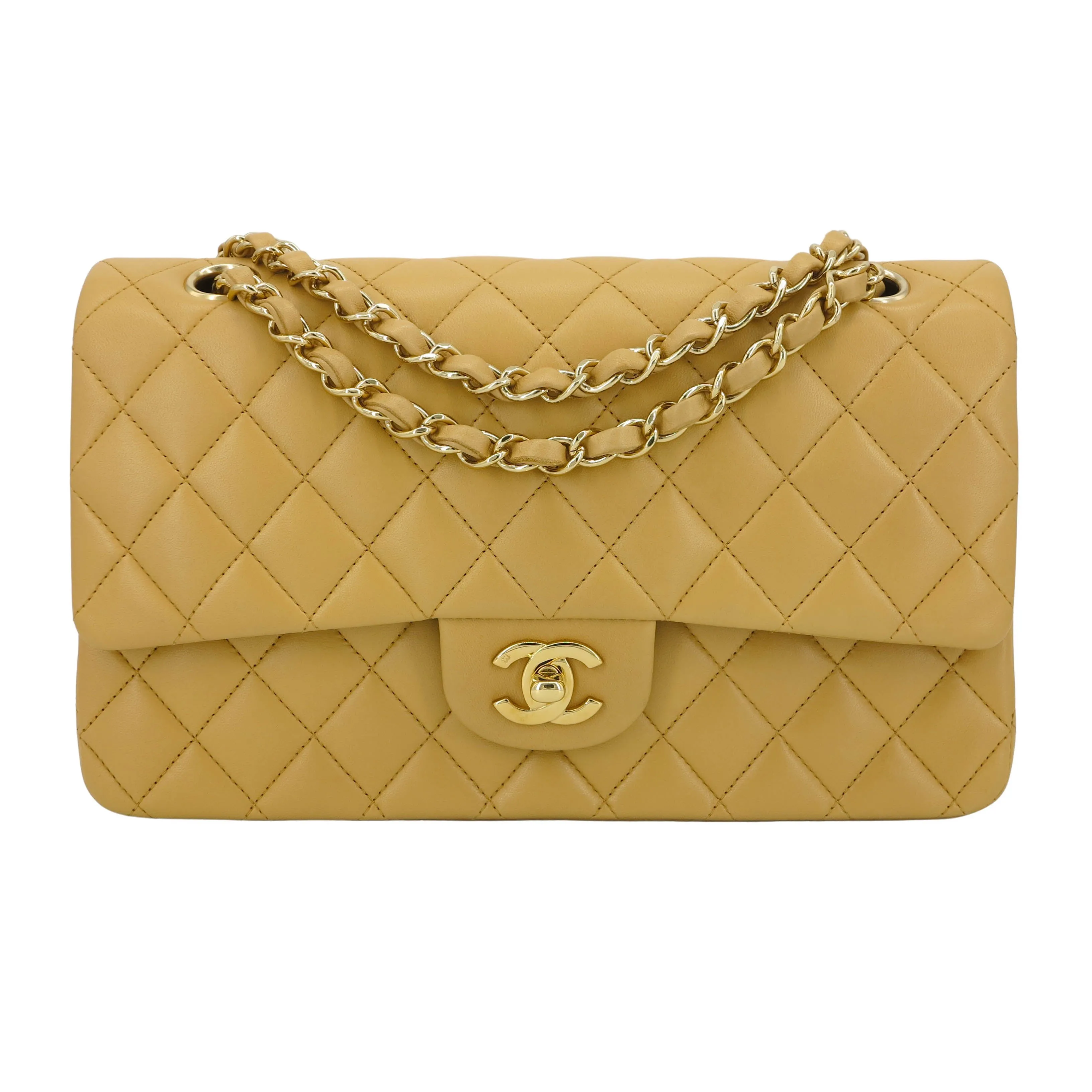 Medium Classic Double Flap Bag in Dark Beige Lambskin