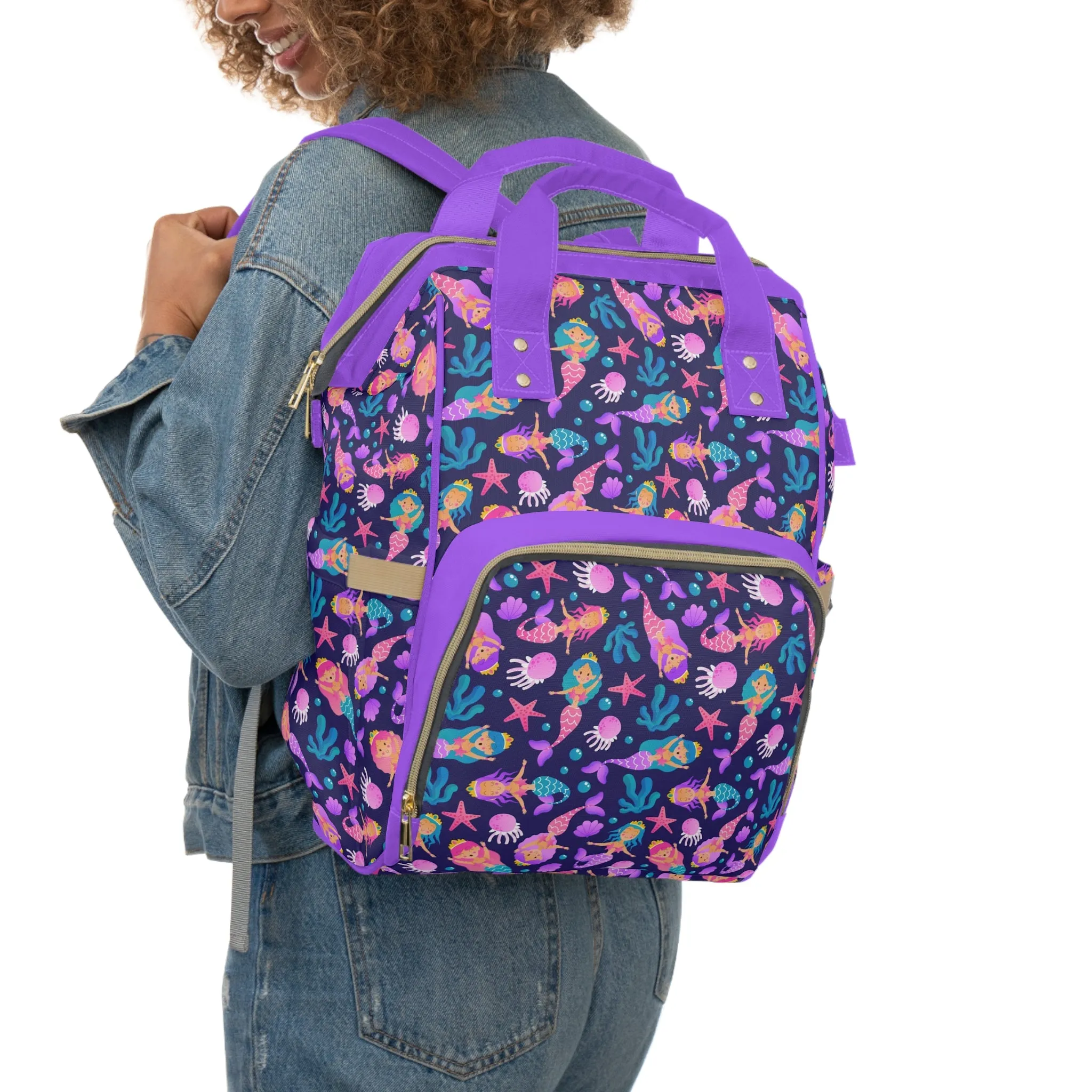Mermaid Diaper Backpack - Magical & Multifunctional Nappy Bag with Ocean-Inspired Mermaid Patterns