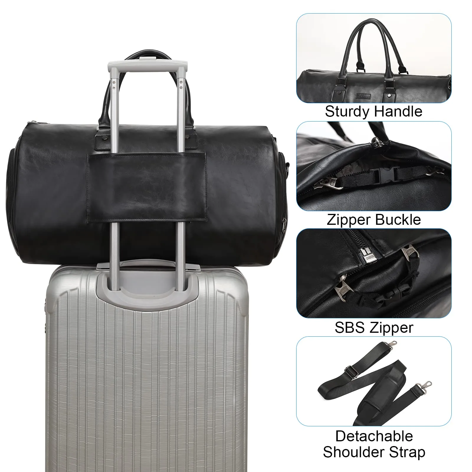Modoker Leather Duffel Bag, Weekend Travel Bag with Shoulder Strap & Multiple Pockets