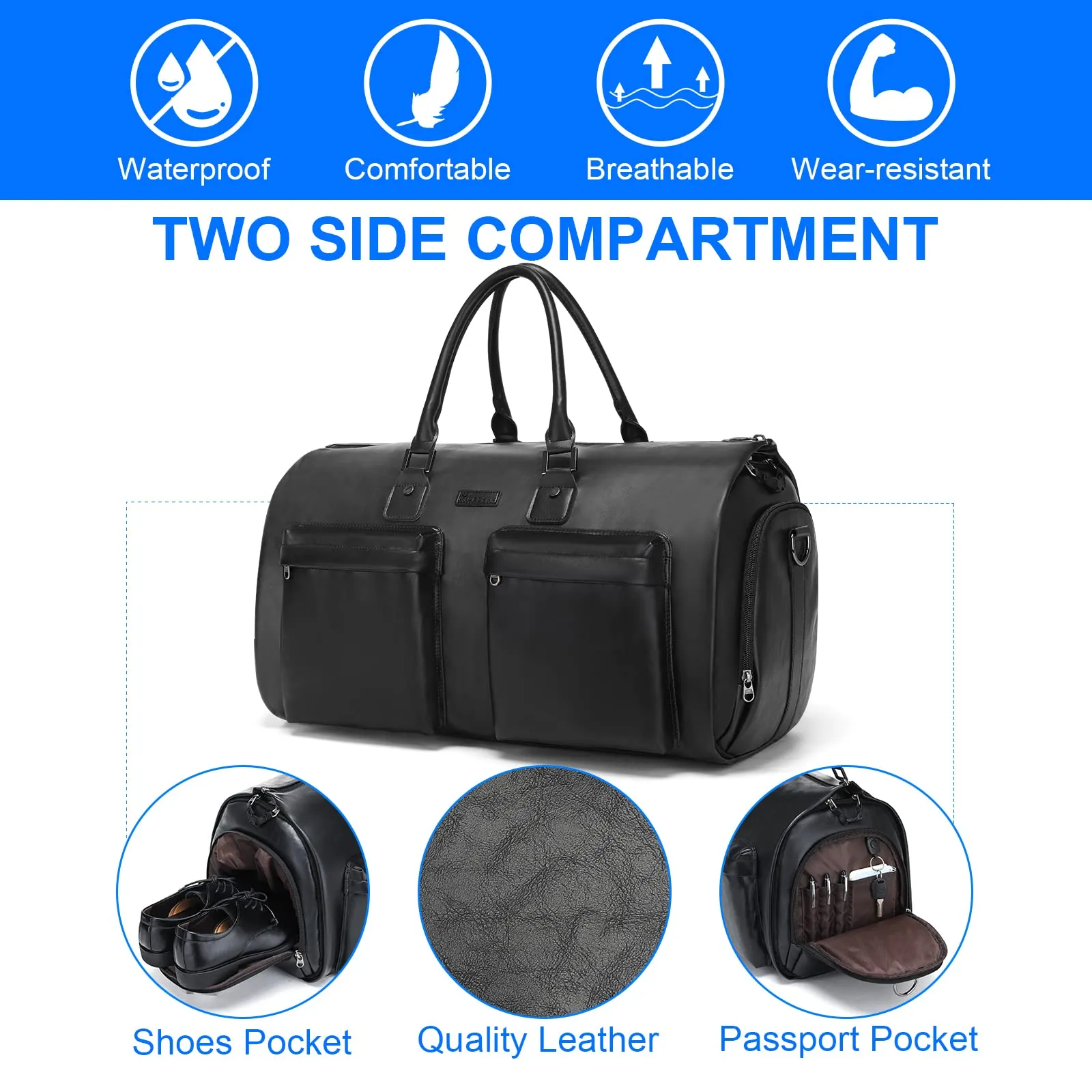 Modoker Leather Duffel Bag, Weekend Travel Bag with Shoulder Strap & Multiple Pockets