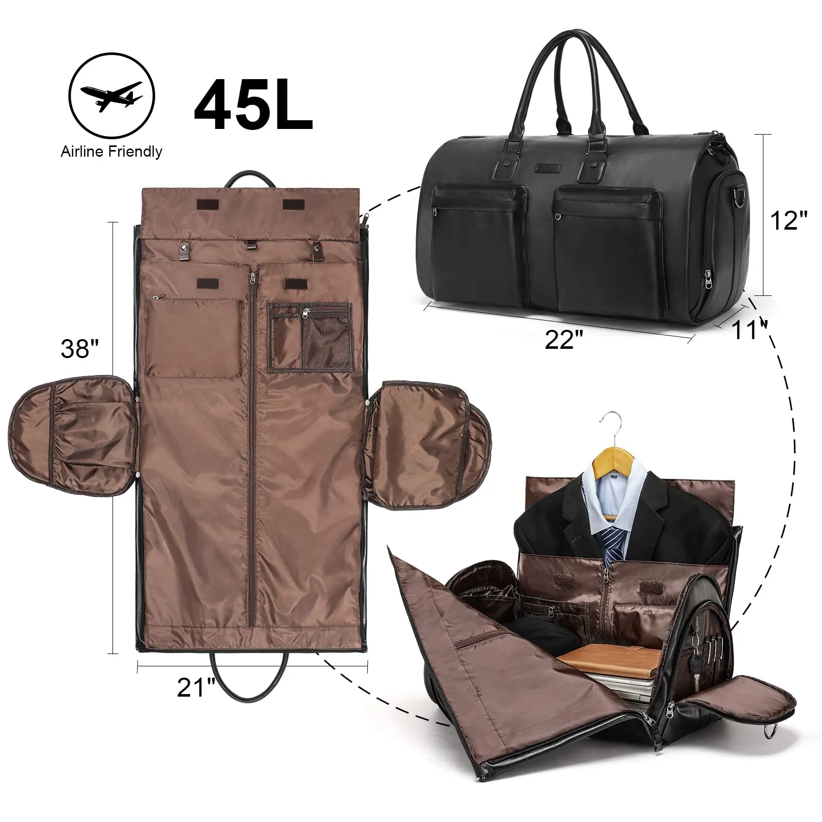 Modoker Leather Duffel Bag, Weekend Travel Bag with Shoulder Strap & Multiple Pockets
