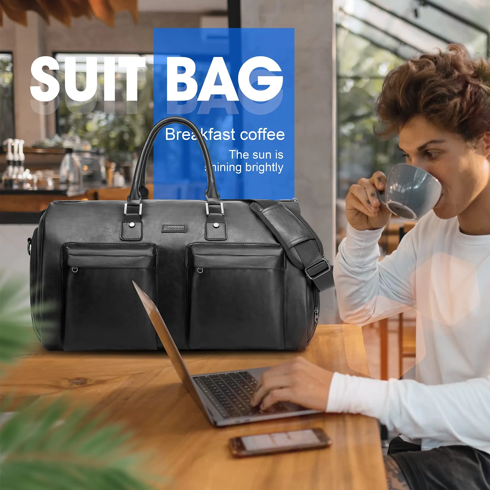Modoker Leather Duffel Bag, Weekend Travel Bag with Shoulder Strap & Multiple Pockets