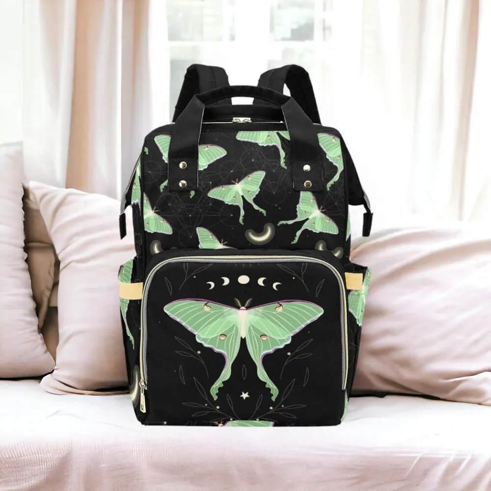 Moth Moon Phase Diaper Bag Back pack, Cute Organized Baby Bag, Witchy Giant Mom Bag, Cute Mommy Diaper Bag, baby packing bag