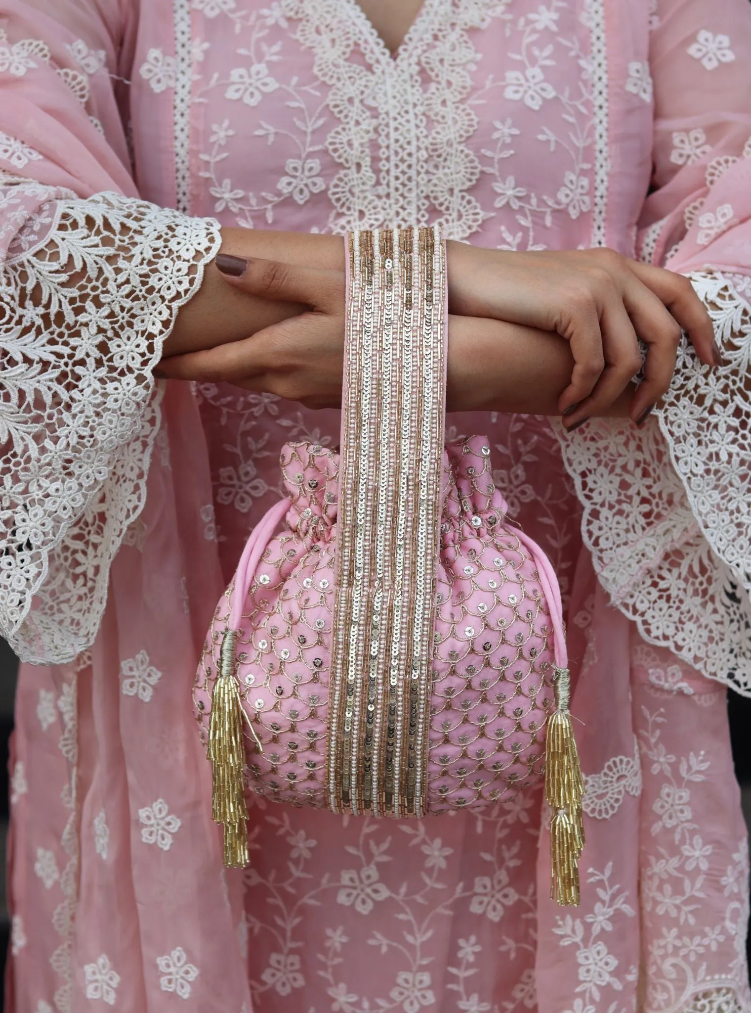 Mulmul Myra Pink Potli Bag