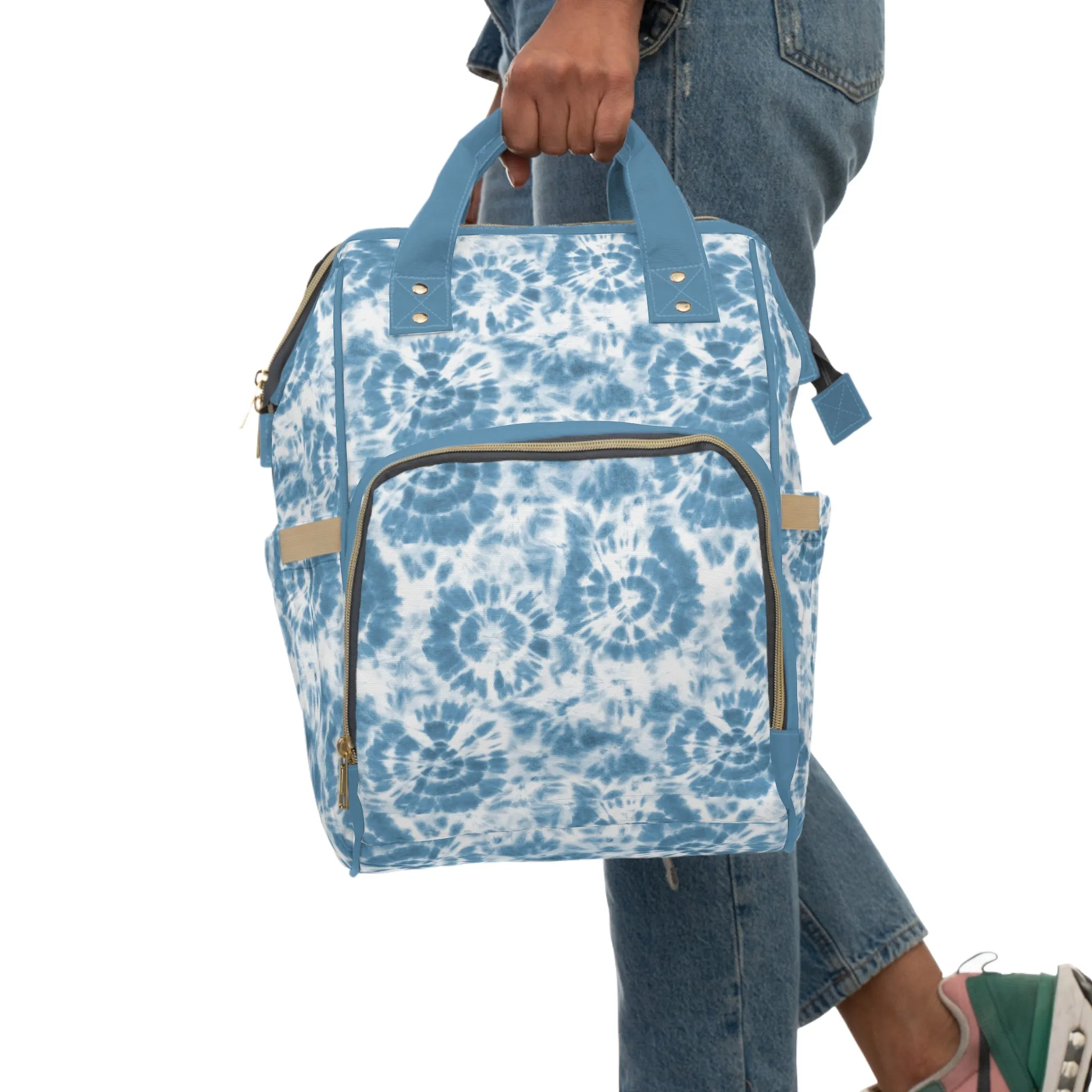 Multifunctional Tie-Dye Diaper Backpack - Lightweight Nylon Baby Bag with Adjustable Straps