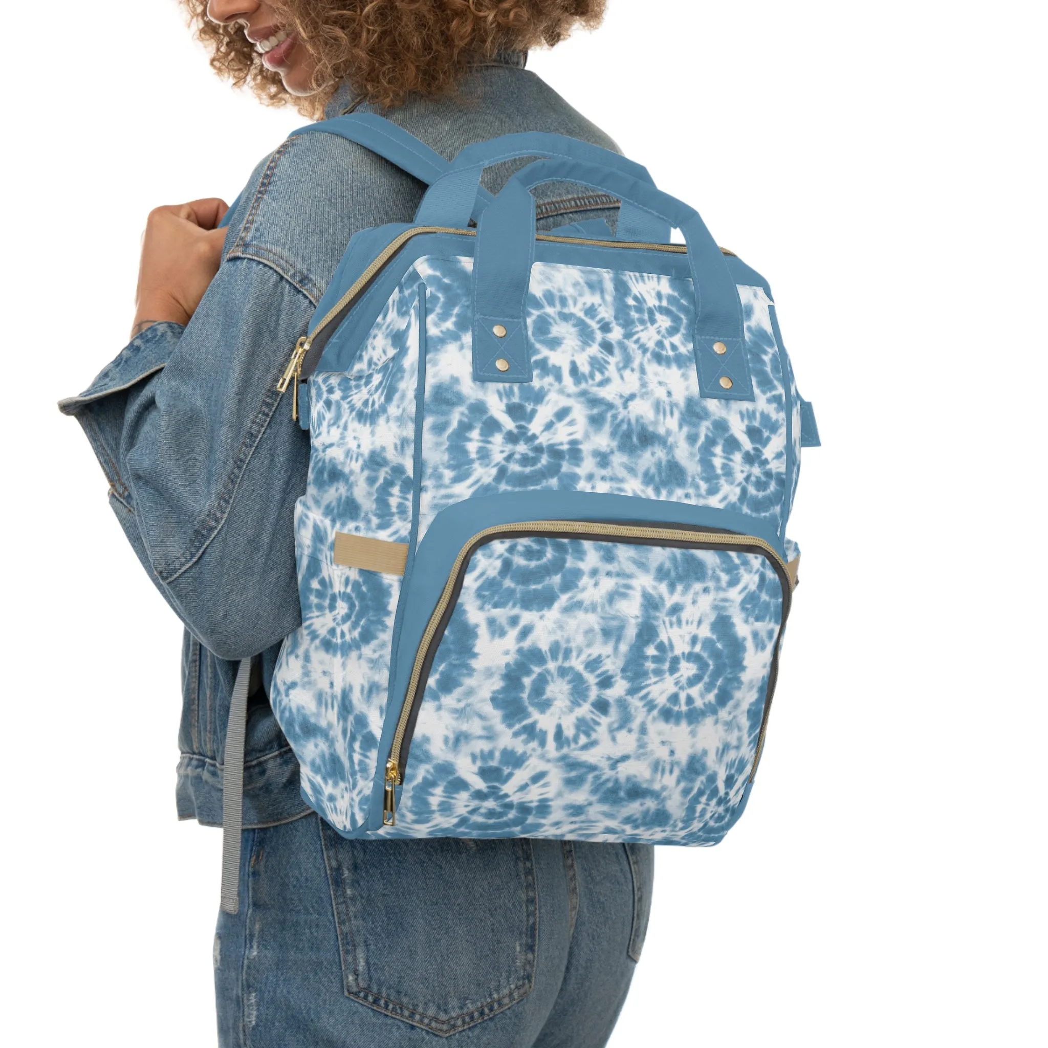 Multifunctional Tie-Dye Diaper Backpack - Lightweight Nylon Baby Bag with Adjustable Straps