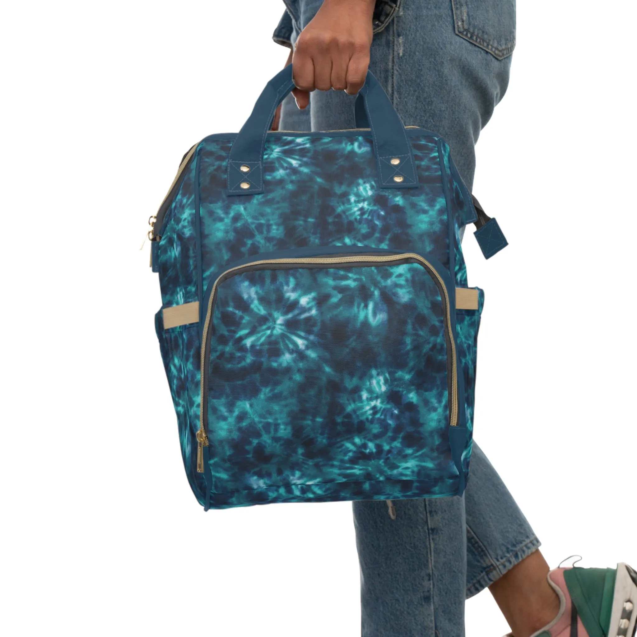 Multifunctional Tie-Dye Diaper Backpack - Lightweight Nylon Baby Bag with Adjustable Straps