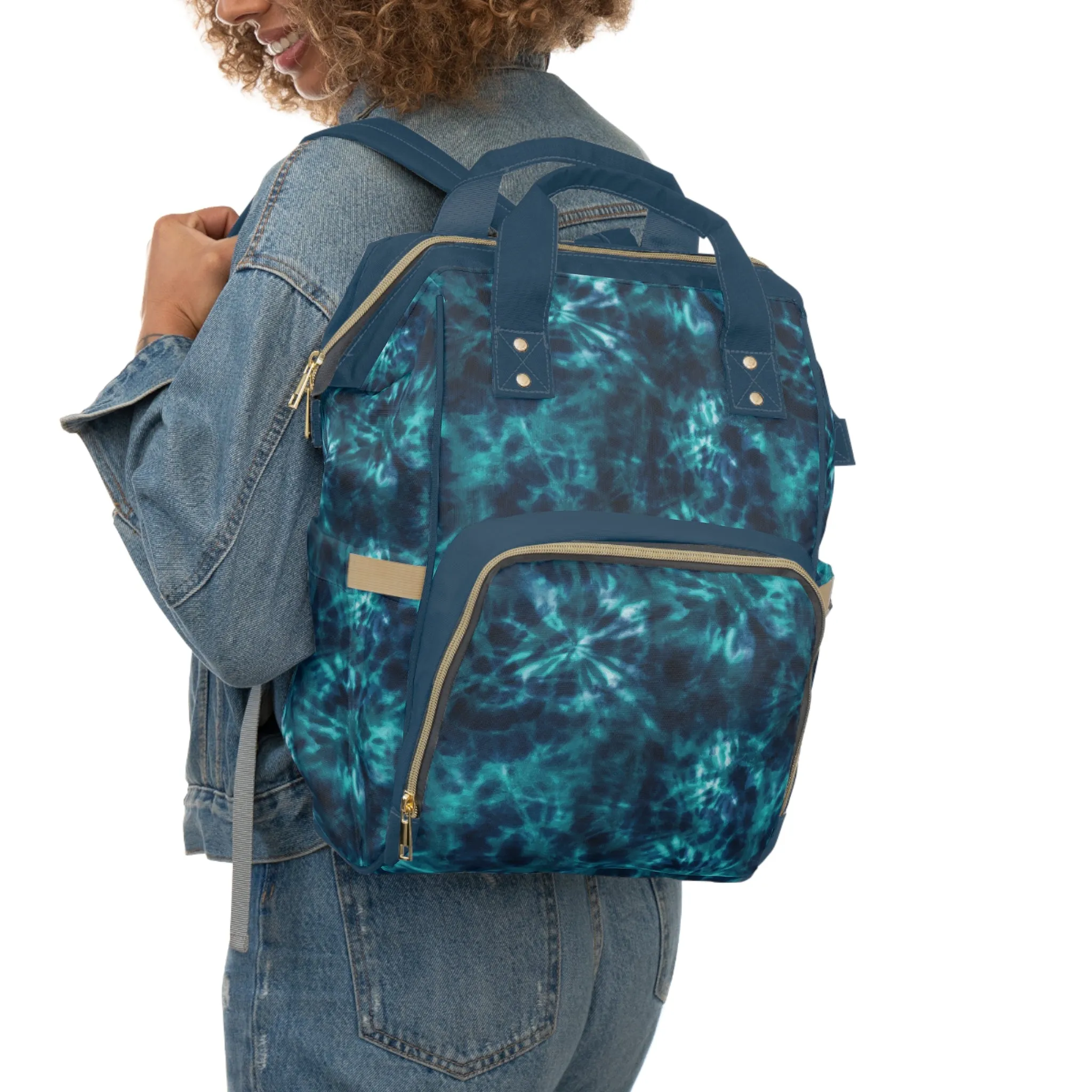 Multifunctional Tie-Dye Diaper Backpack - Lightweight Nylon Baby Bag with Adjustable Straps