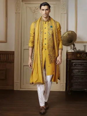Mustard and White Hue Indo Westerni Set with Dupatta