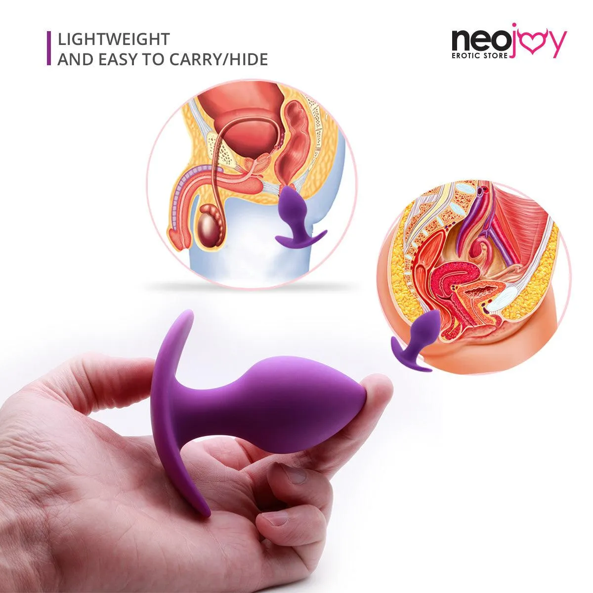 Neojoy Classic Butt Plug Silicone Purple with Rounded Base - 3.4 Inch - 8.5 cm