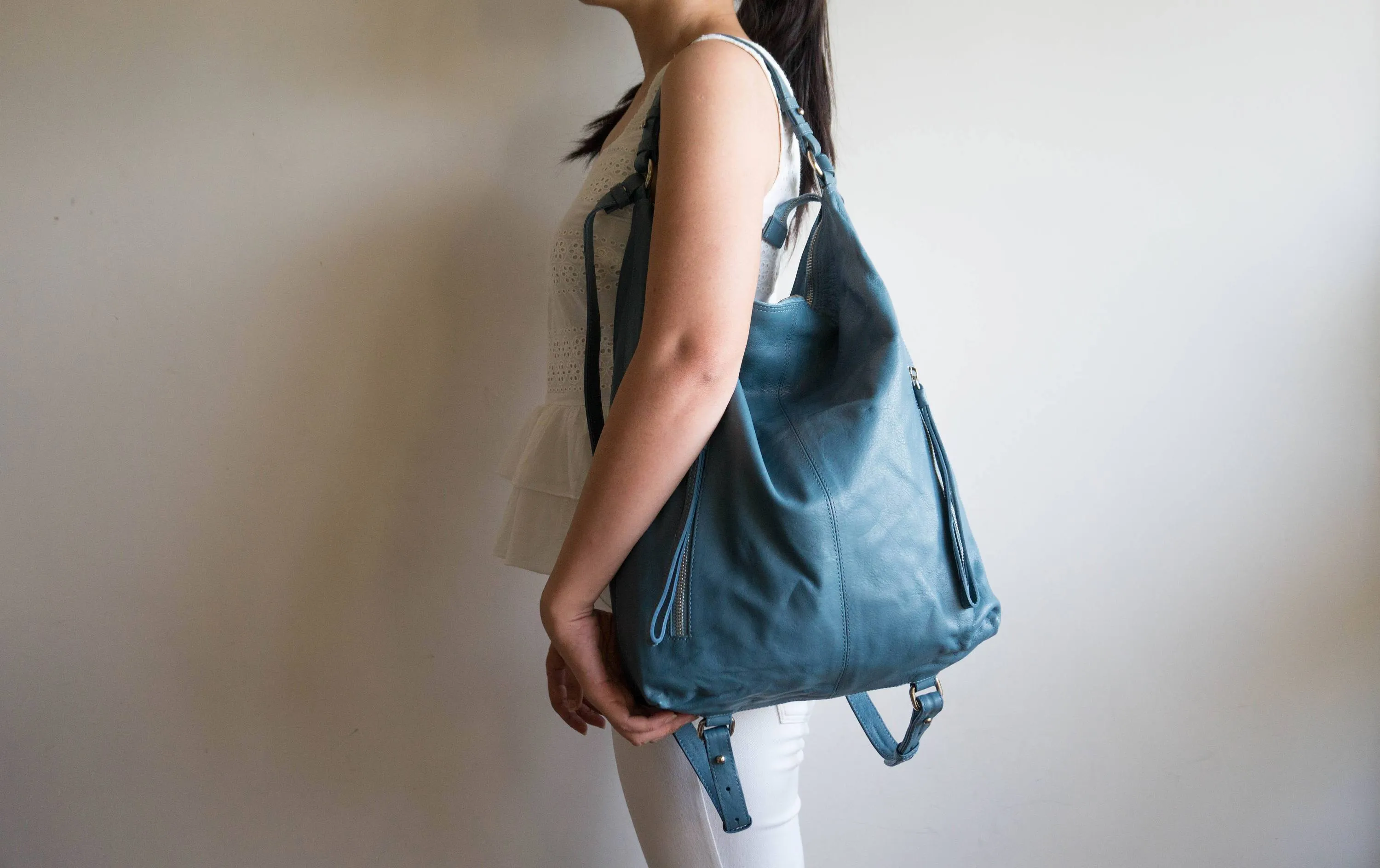 Neve Hobo Convertible Tote in Slate Blue