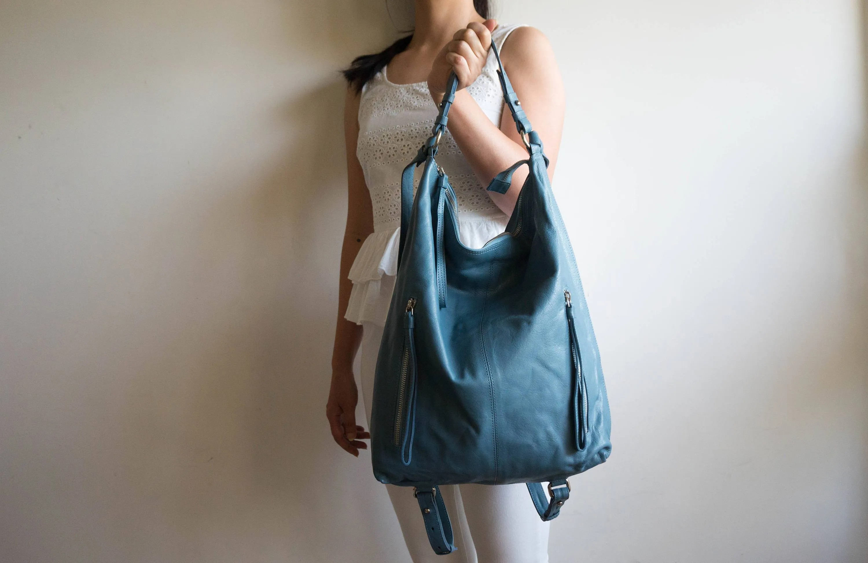 Neve Hobo Convertible Tote in Slate Blue
