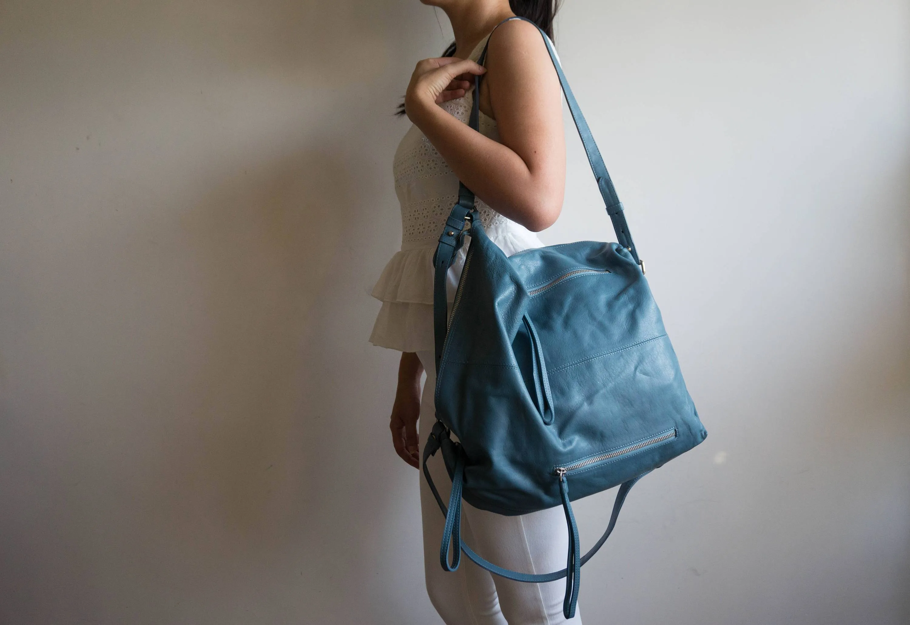 Neve Hobo Convertible Tote in Slate Blue