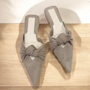 NEW Jaggar Dove Gray Knot Suede Flat Pointy Toe Mule