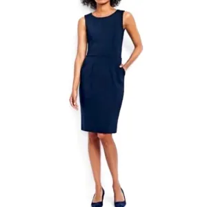 New Lands' End Ponte Sheath Dress, Navy, Sz 14T! Very Flattering dress with pockets!