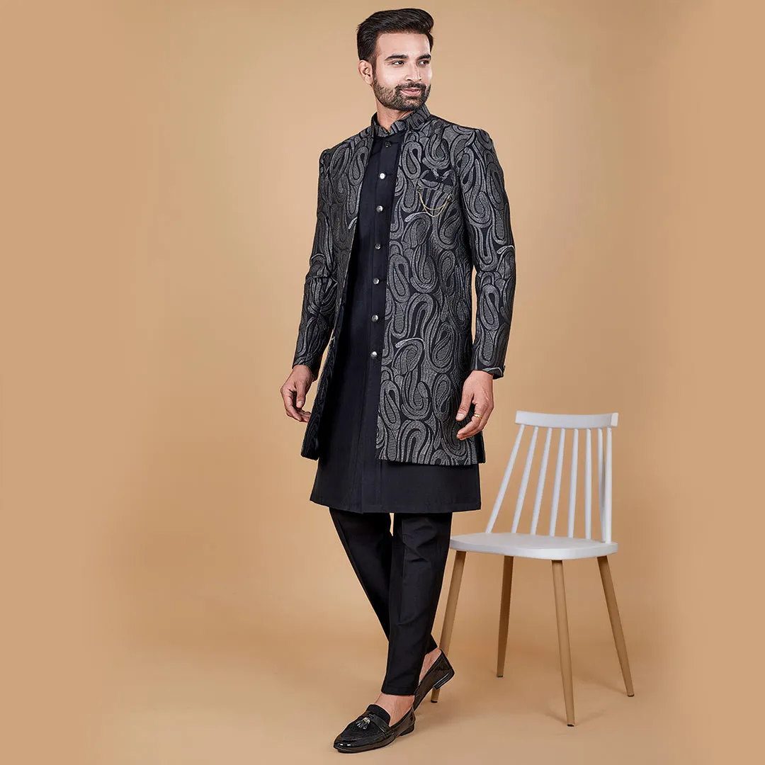 Nocturnal  Black Indo-Western Kurta with Designer Jacket