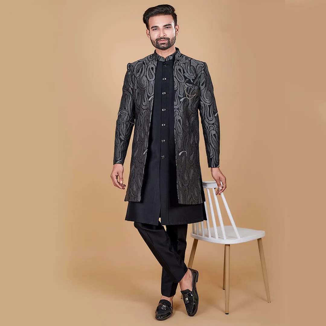 Nocturnal  Black Indo-Western Kurta with Designer Jacket