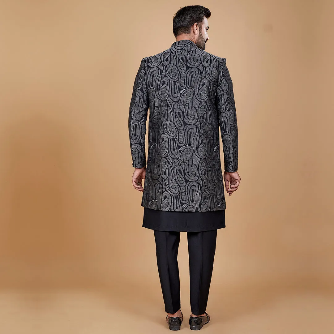 Nocturnal  Black Indo-Western Kurta with Designer Jacket