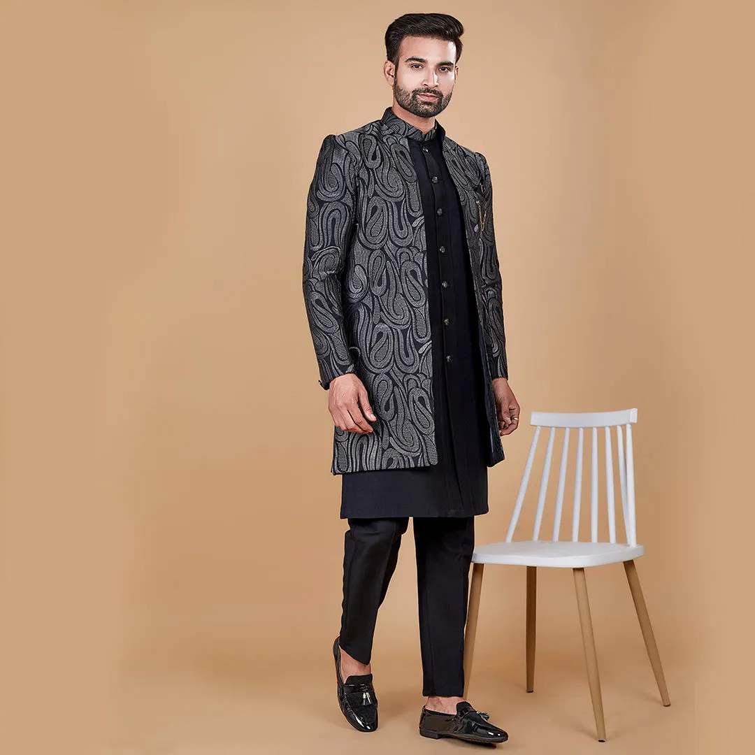 Nocturnal  Black Indo-Western Kurta with Designer Jacket