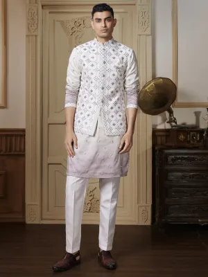 Ombre Kurta Bandi Set in Peach and White