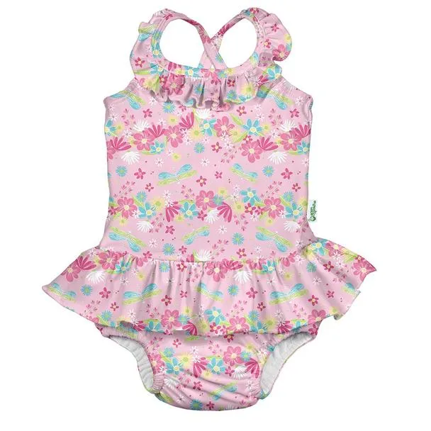 One-piece Ruffle Swimsuit with Built-in Reusable Absorbent Swim Diaper