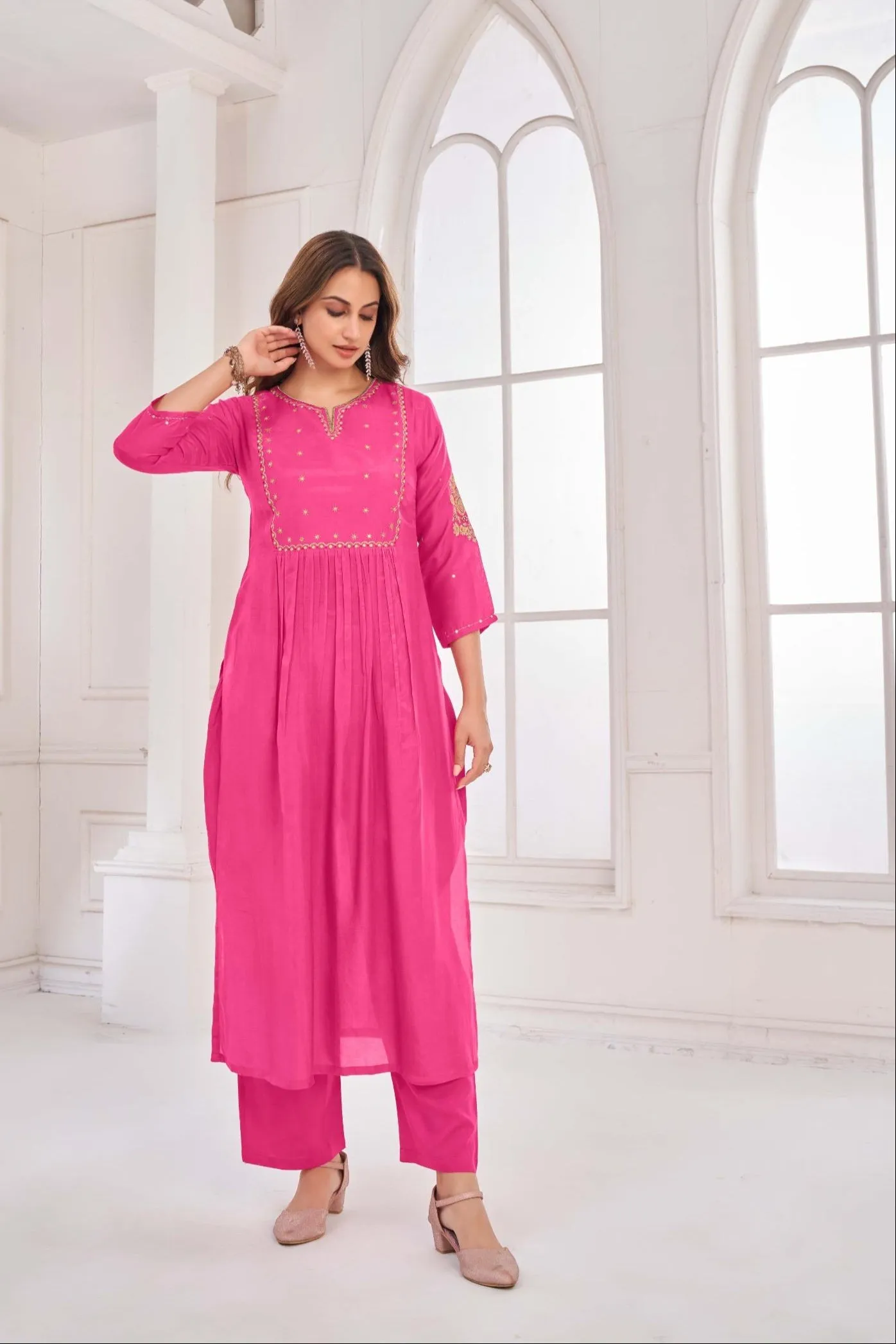 Orange Kurta Set with Hand Pitta Work