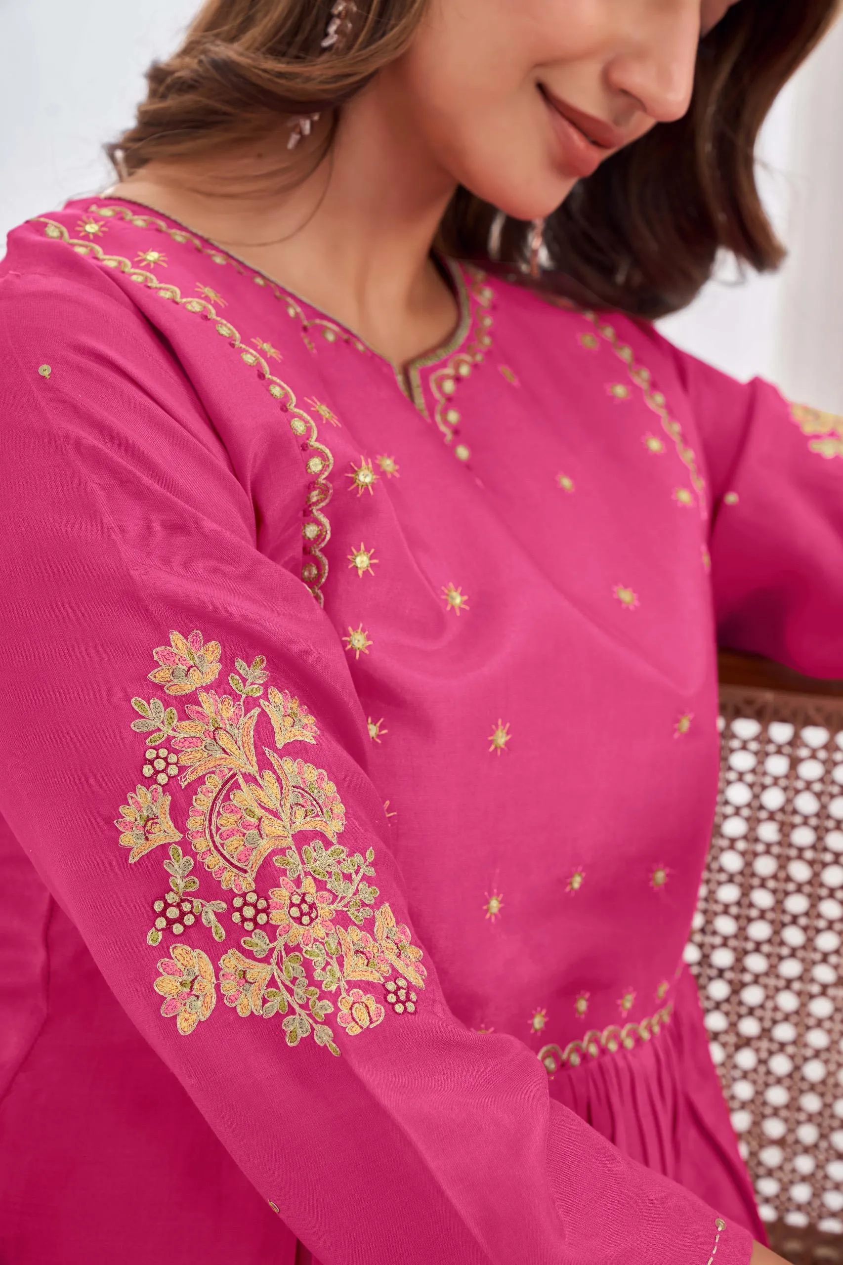 Orange Kurta Set with Hand Pitta Work