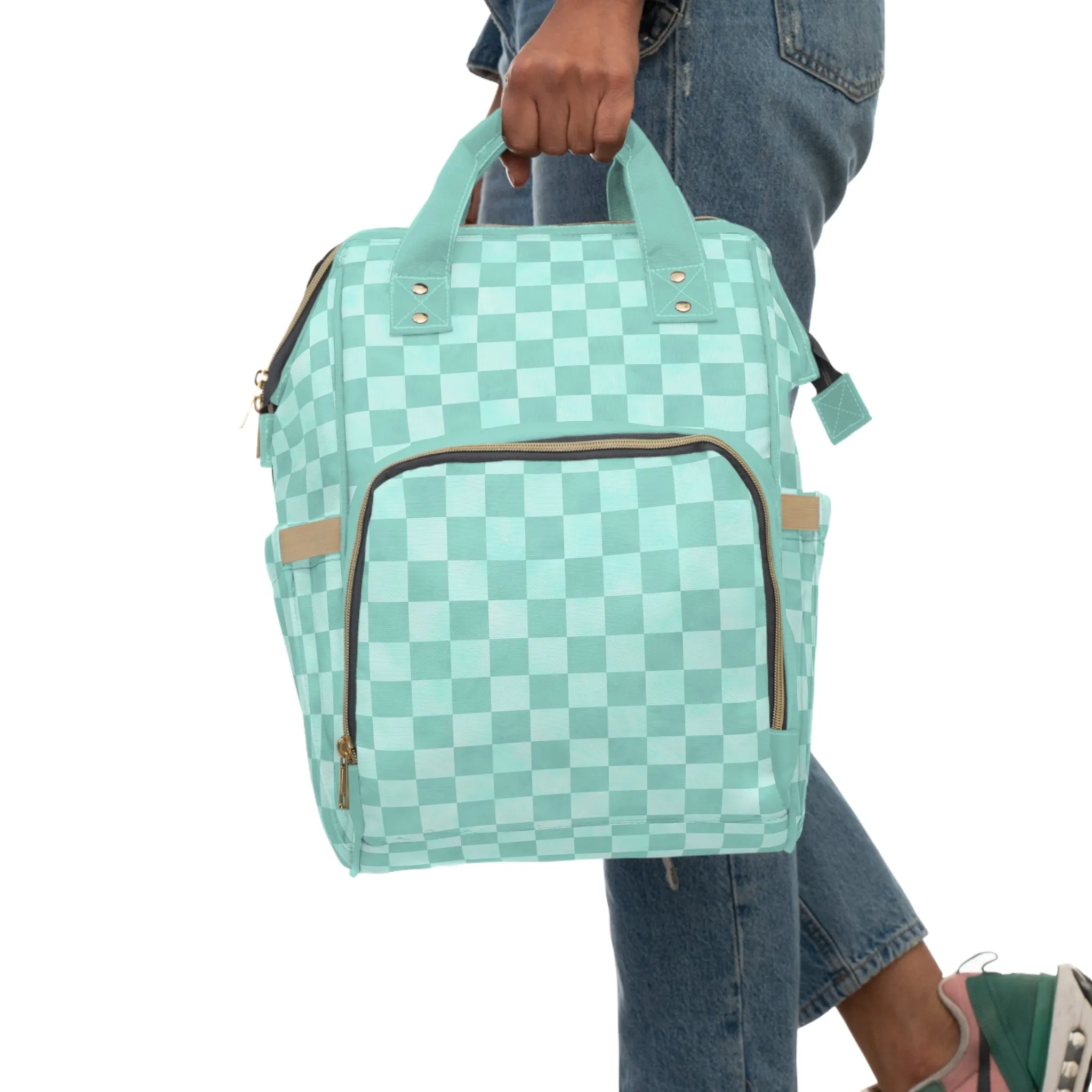 Pastel Checkers Diaper Backpack - Chic & Practical Baby Bag with Checkerboard Patterns, Perfect for Minimalist Parents