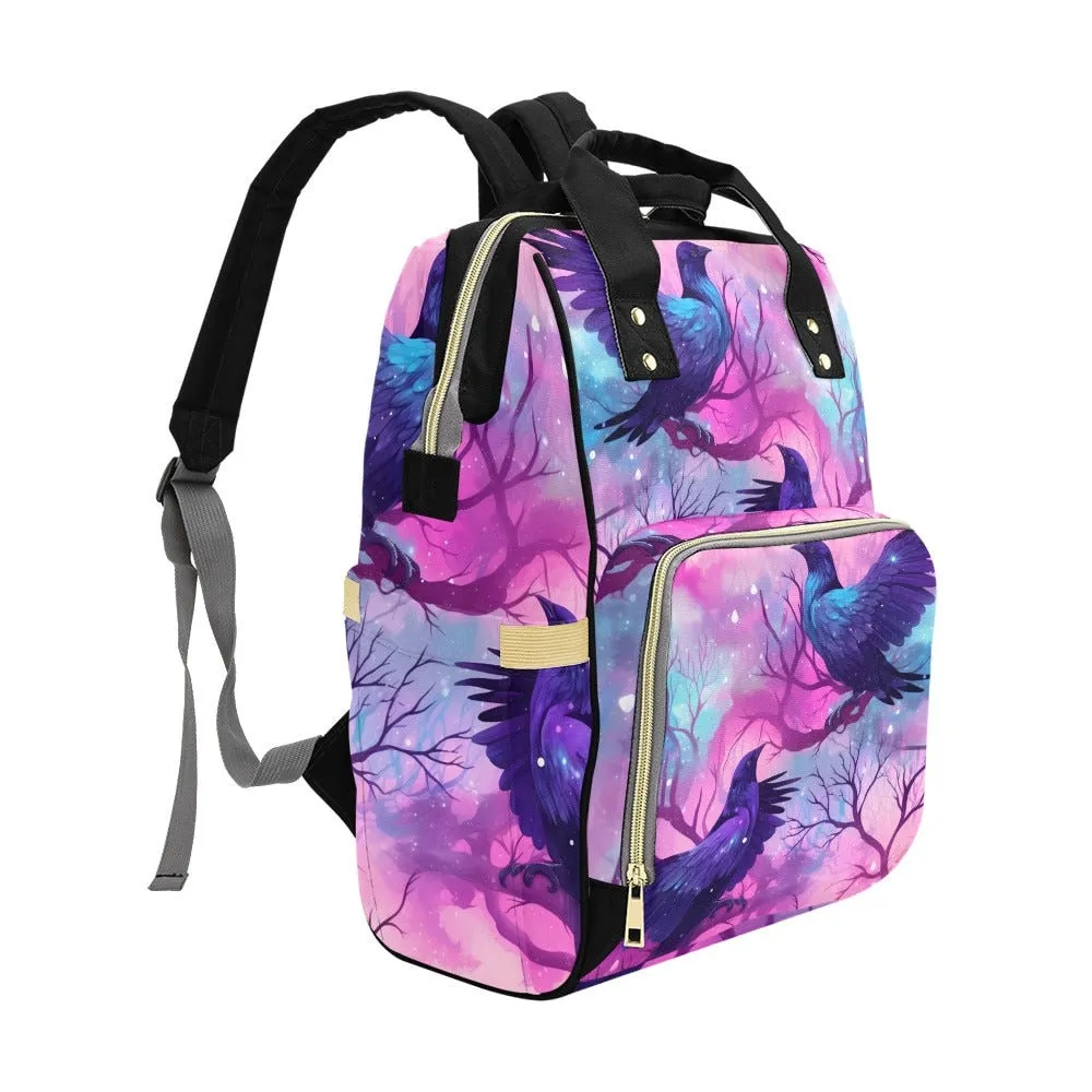 Pastel Crow Diaper Bag Back pack, Organized Baby Bag, Witchy Raven Giant Mom Bag, Mommy Diaper Bag, Goth Mom baby packing bag