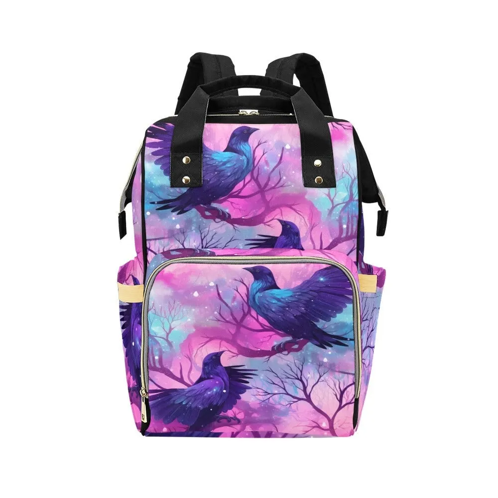 Pastel Crow Diaper Bag Back pack, Organized Baby Bag, Witchy Raven Giant Mom Bag, Mommy Diaper Bag, Goth Mom baby packing bag