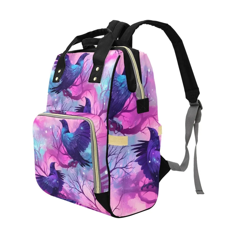 Pastel Crow Diaper Bag Back pack, Organized Baby Bag, Witchy Raven Giant Mom Bag, Mommy Diaper Bag, Goth Mom baby packing bag