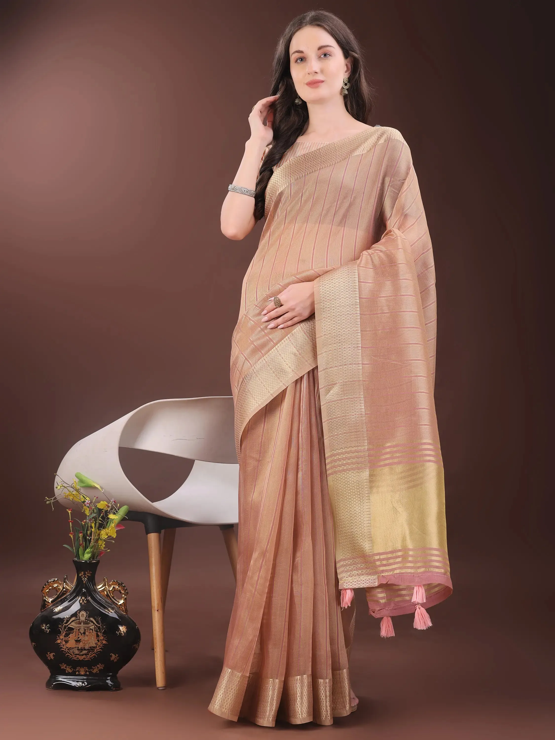 Peach Organza Saree