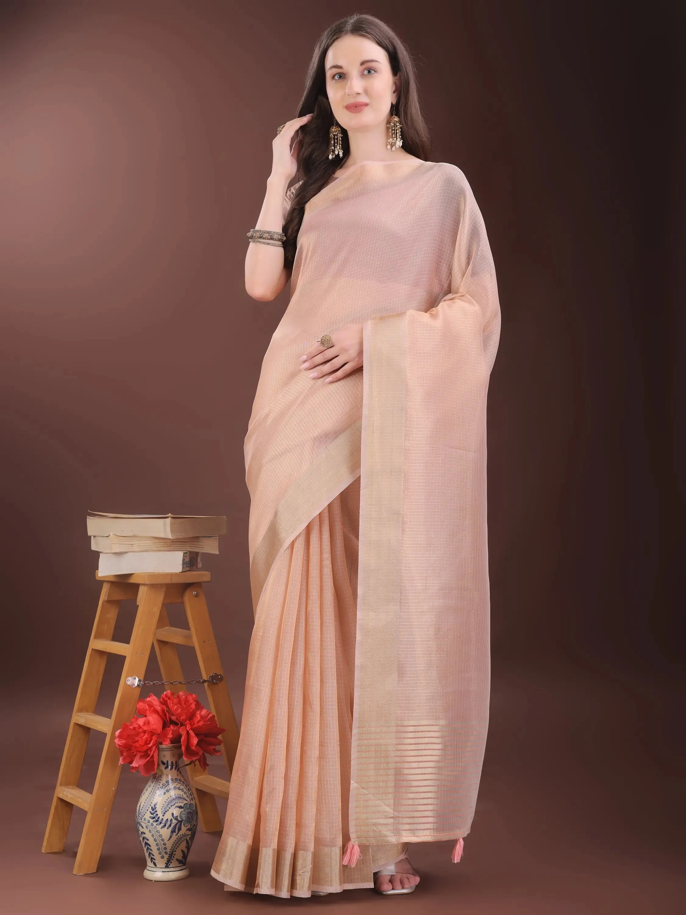 Peach Organza Saree
