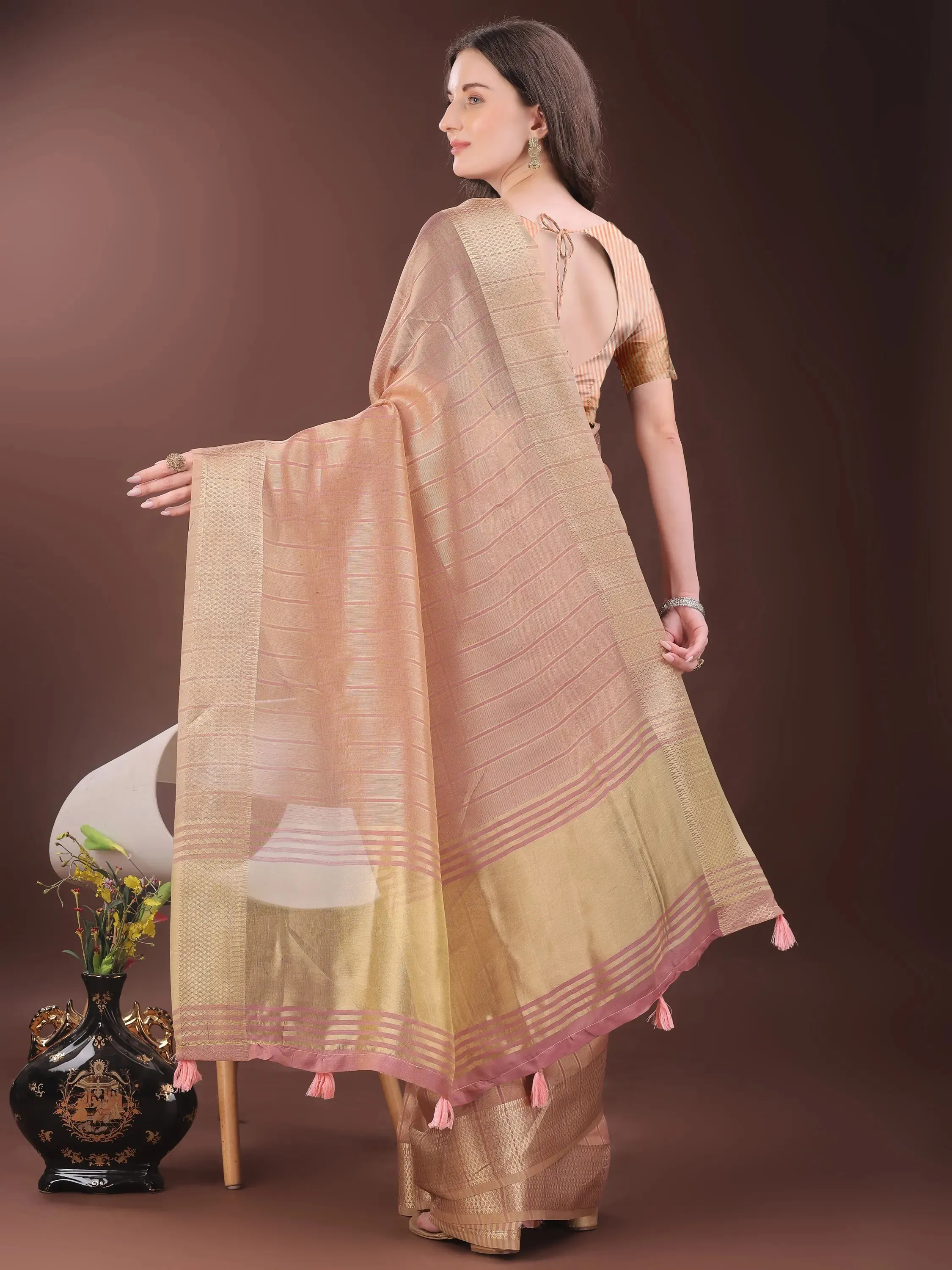 Peach Organza Saree